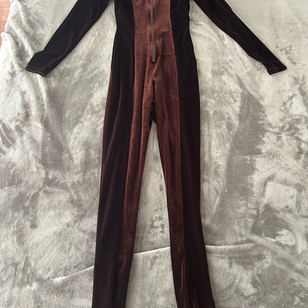 Brown Velour Jumpsuit fashion nova